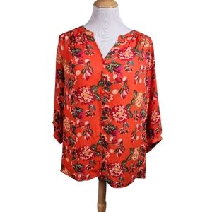 Rose + Olive Top Womens 1X   3/4 Sleeve Button Front